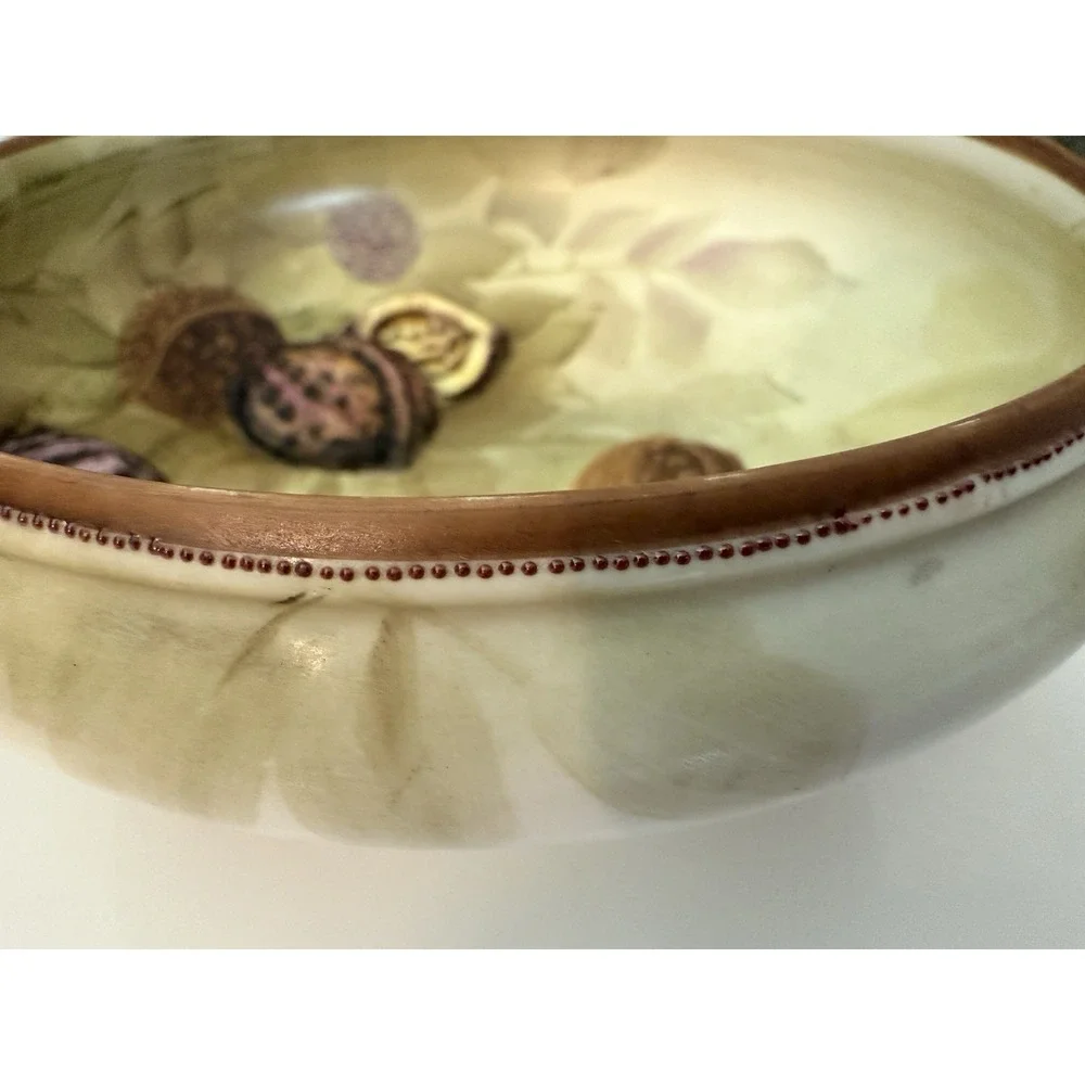 Vintage Nippon Morimura 3 Footed Bowl Browns Hand Painted 3D Walnut Japan‎ 5.5